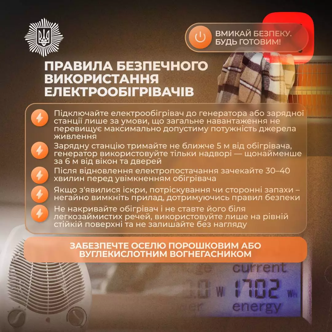 Електрообігрівач підключений до зарядної станції, інструкція з безпечного використання в умовах відключень світла