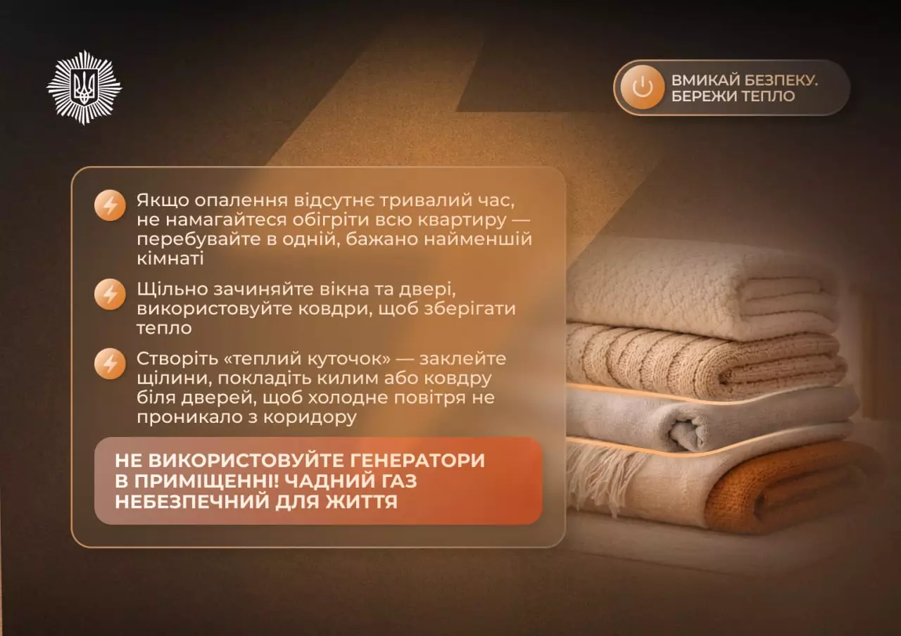 Ковдри та килими на фоні порад щодо збереження тепла в оселі під час відсутності опалення