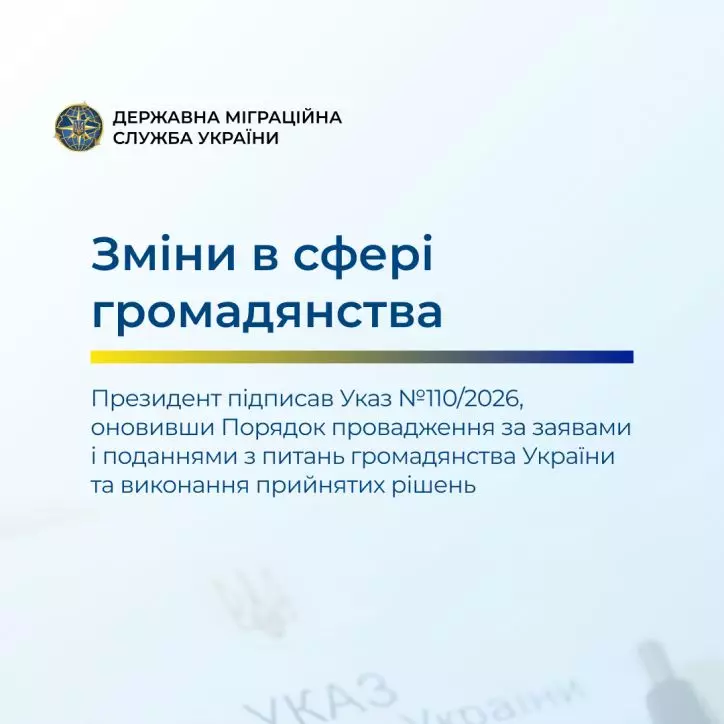 Зображення з текстом про зміни в сфері громадянства, підписані Президентом України в Указі №110/2026