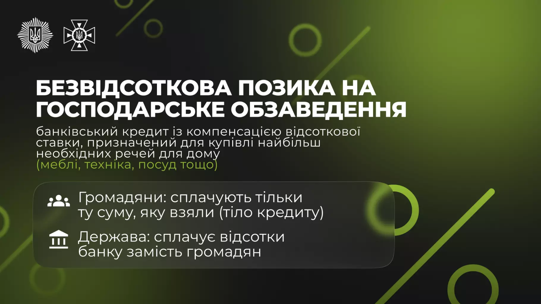 Інформаційний банер про безвідсоткову позику на господарське облаштування для постраждалих сімей